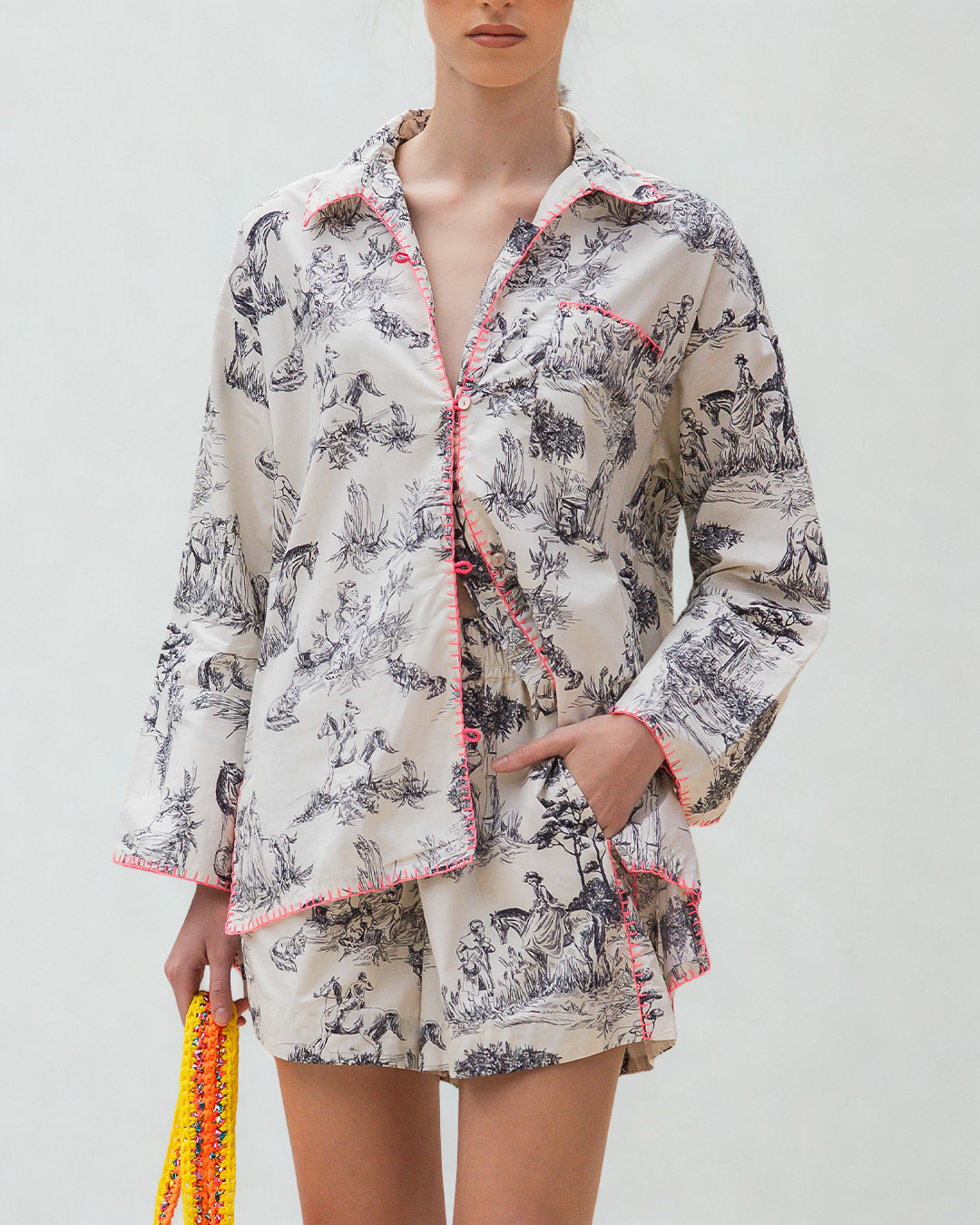 Black & Cream Toile Pink Short