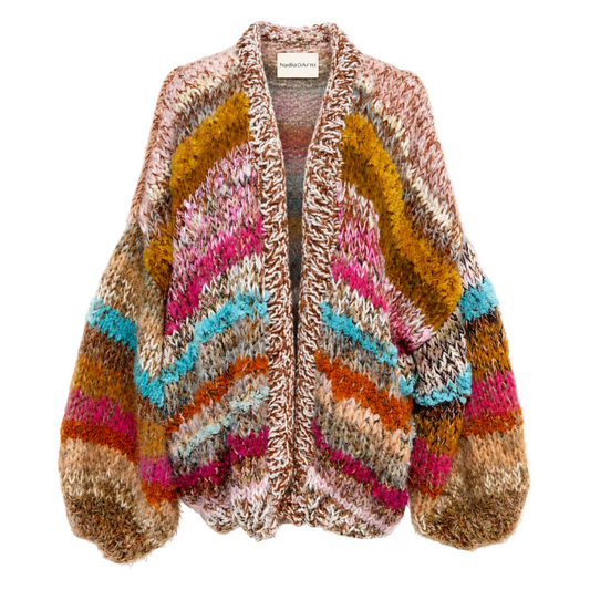 Multicolored knit cardigan on a white background