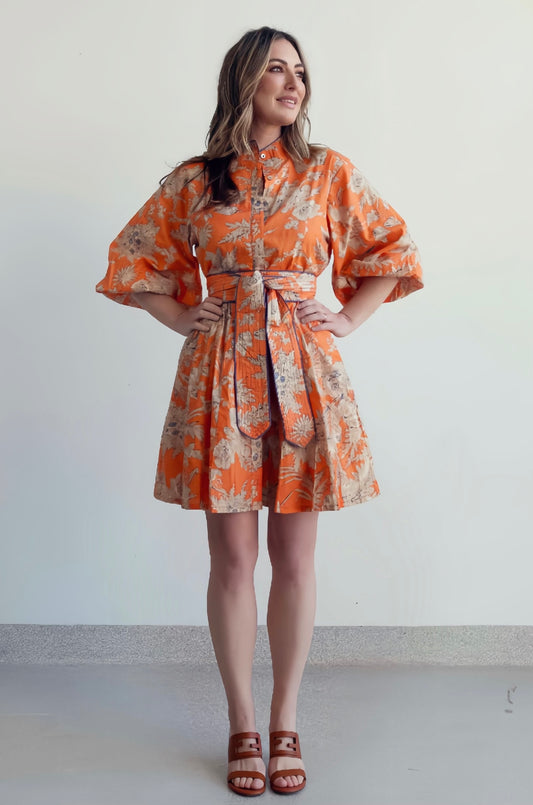 Orangina Floral Short Balloon Sleeve Panel Dress