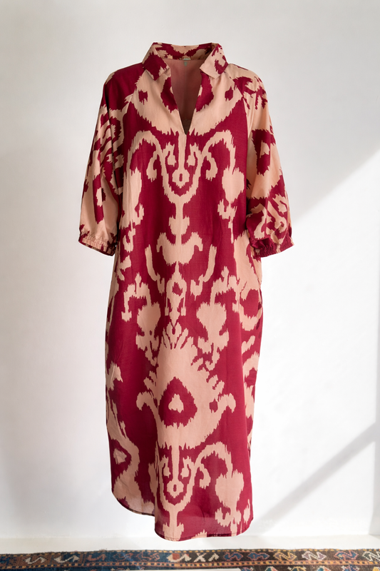 Bordeaux Gold Ikat Butterfly Dress