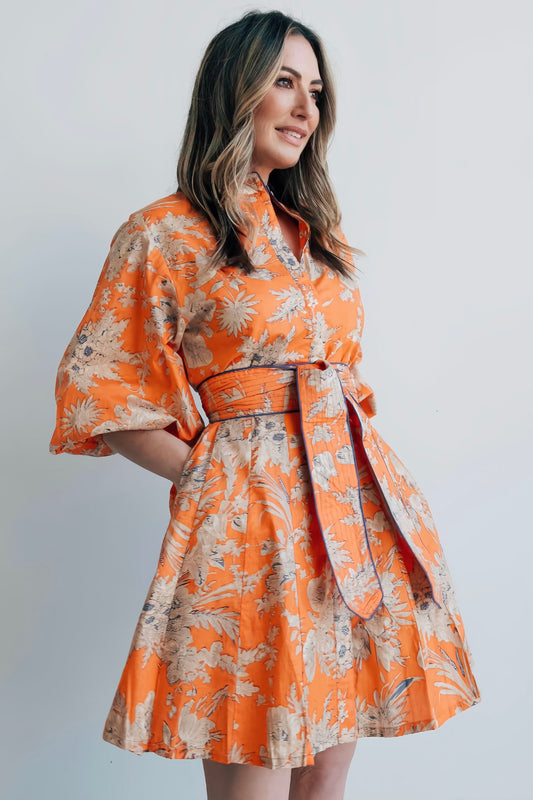 Orangina Floral Short Balloon Sleeve Panel Dress