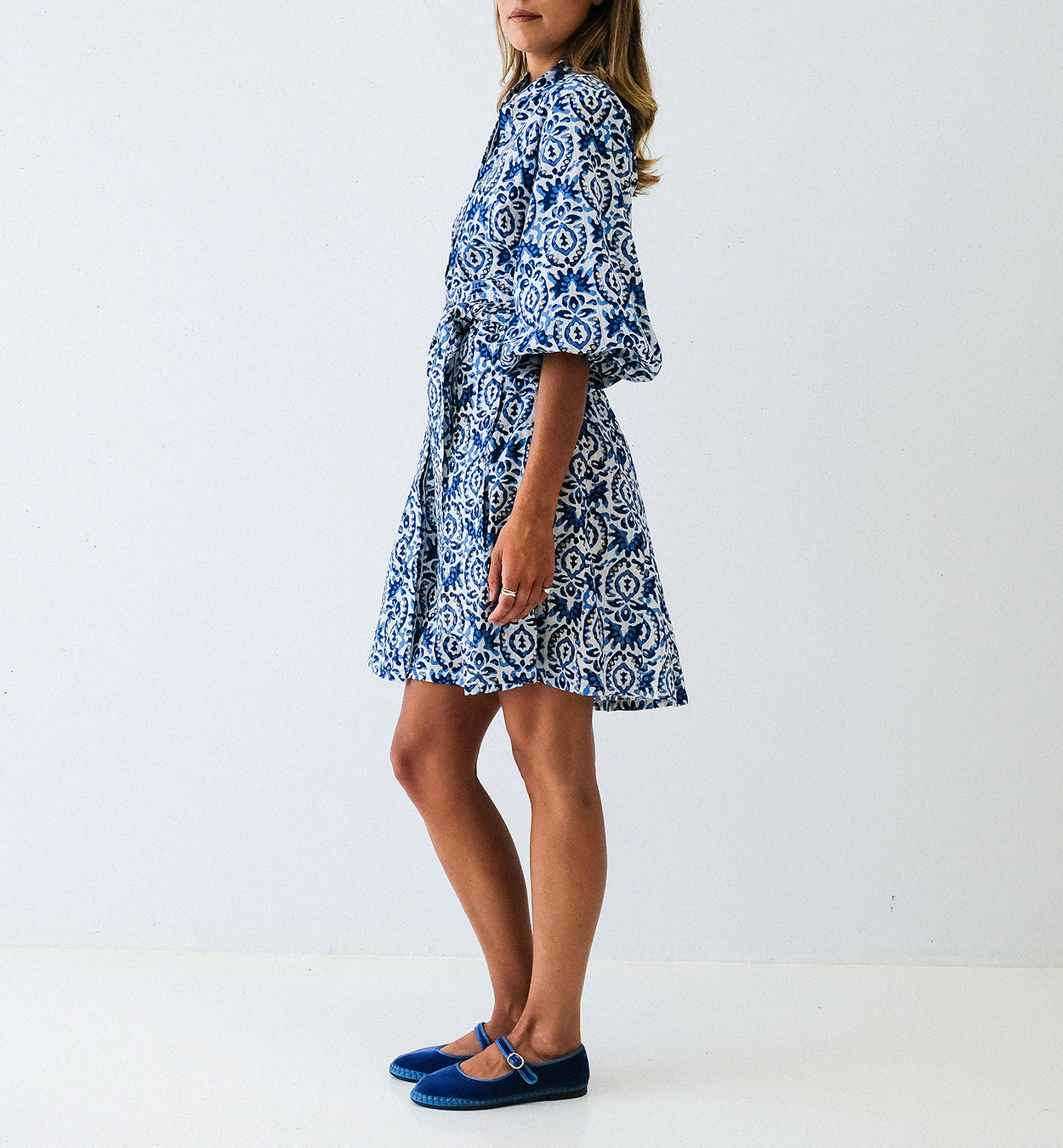 Batik Balloon Sleeve Short Panel Dress