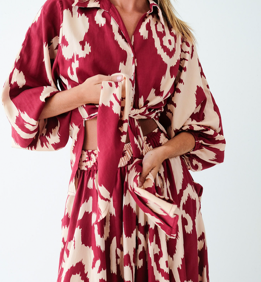 Bordeaux Gold Ikat Tie Top