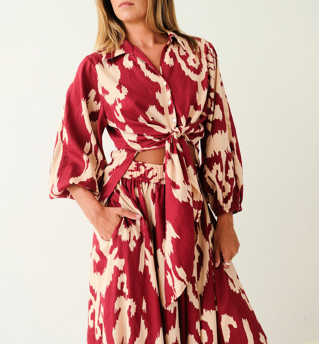 Bordeaux Gold Ikat Panel Skirt