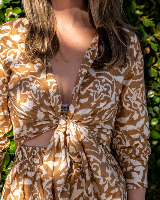 Cappuccino Floral Tie Top