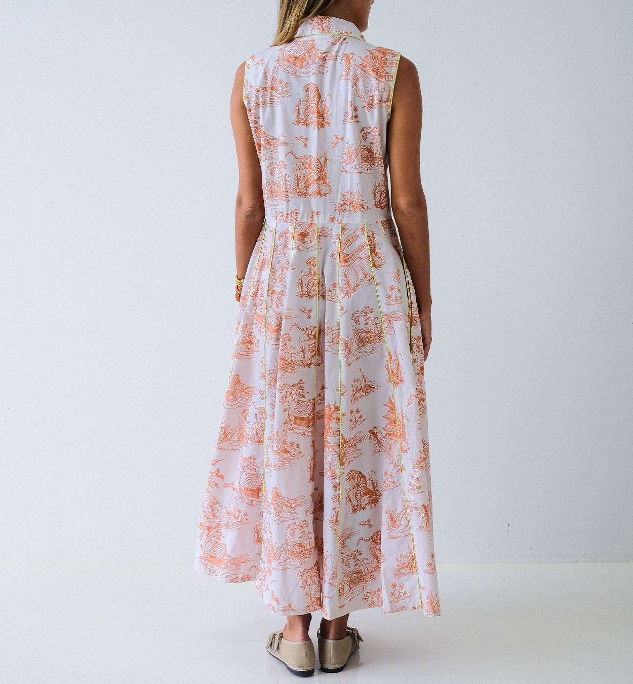 Orange Toile Chinoiserie Sleeveless Panel Dress
