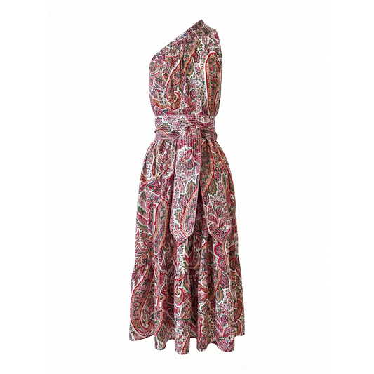 Ruby Red Paisley One Shoulder Dress