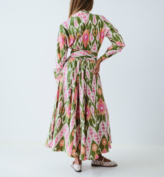 Pink and Green Ikat Panel Dress