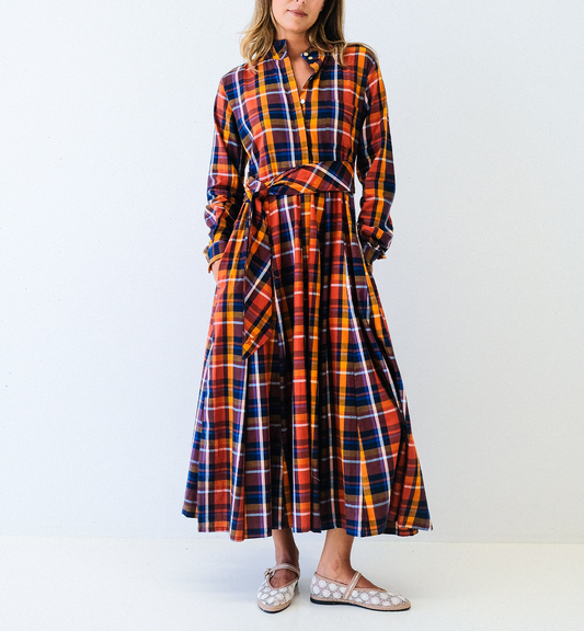 Saffron Check Long Sleeve Belted Panel Dress - FINAL SALE