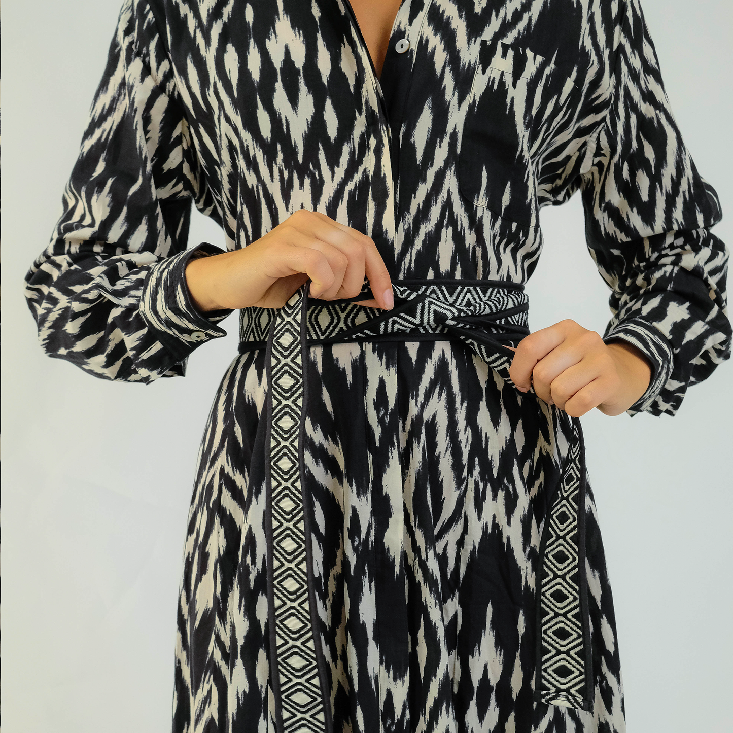 Black & Cream Ikat Panel Dress