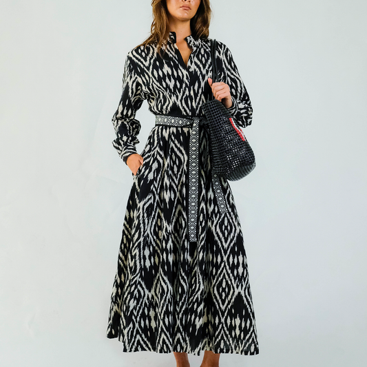 Black & Cream Ikat Panel Dress