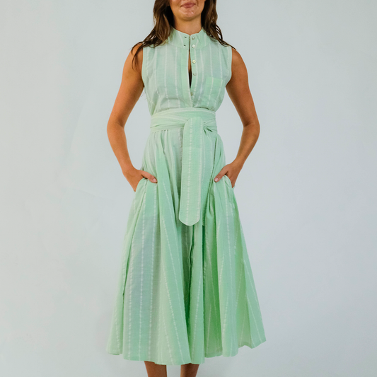 Mint Seersucker Sleeveless Panel Dress