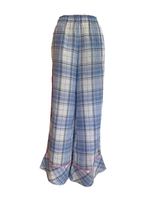 Lisbon Check - Premium Italian Linen Wide Leg Pant