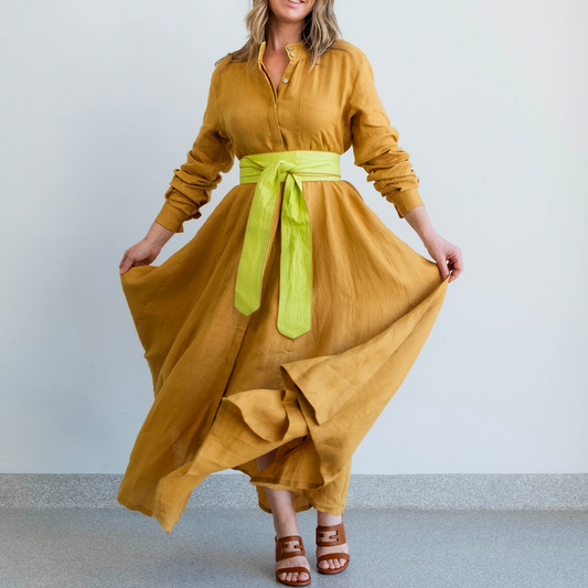 Caramel Safari Linen Panel Dress