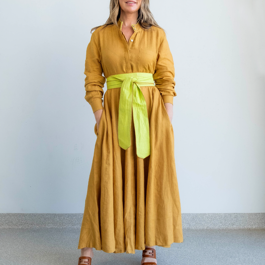 Caramel Safari Linen Panel Dress