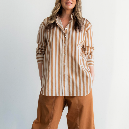 Cognac Wide Stripe Dress Shirt with French Cuff