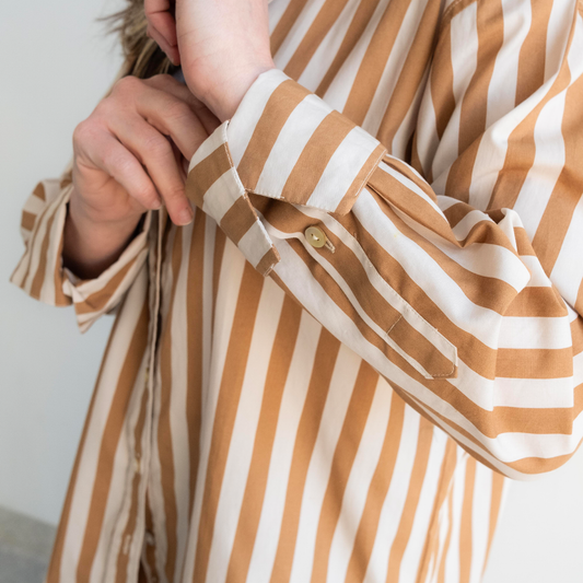 Cognac Wide Stripe Dress Shirt with French Cuff