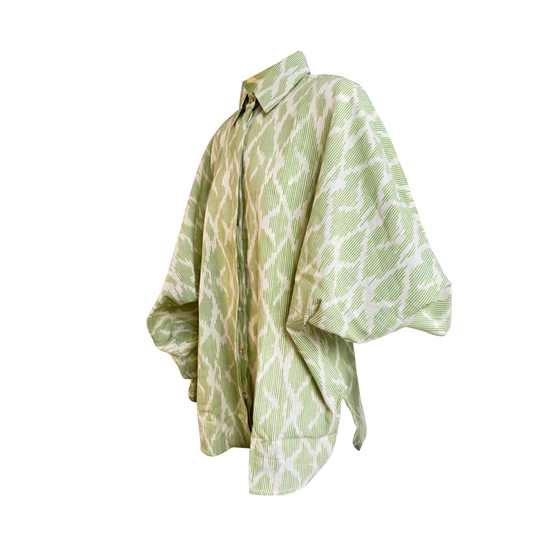 Green & Cream Ikat Woven Butterfly OS Shirt