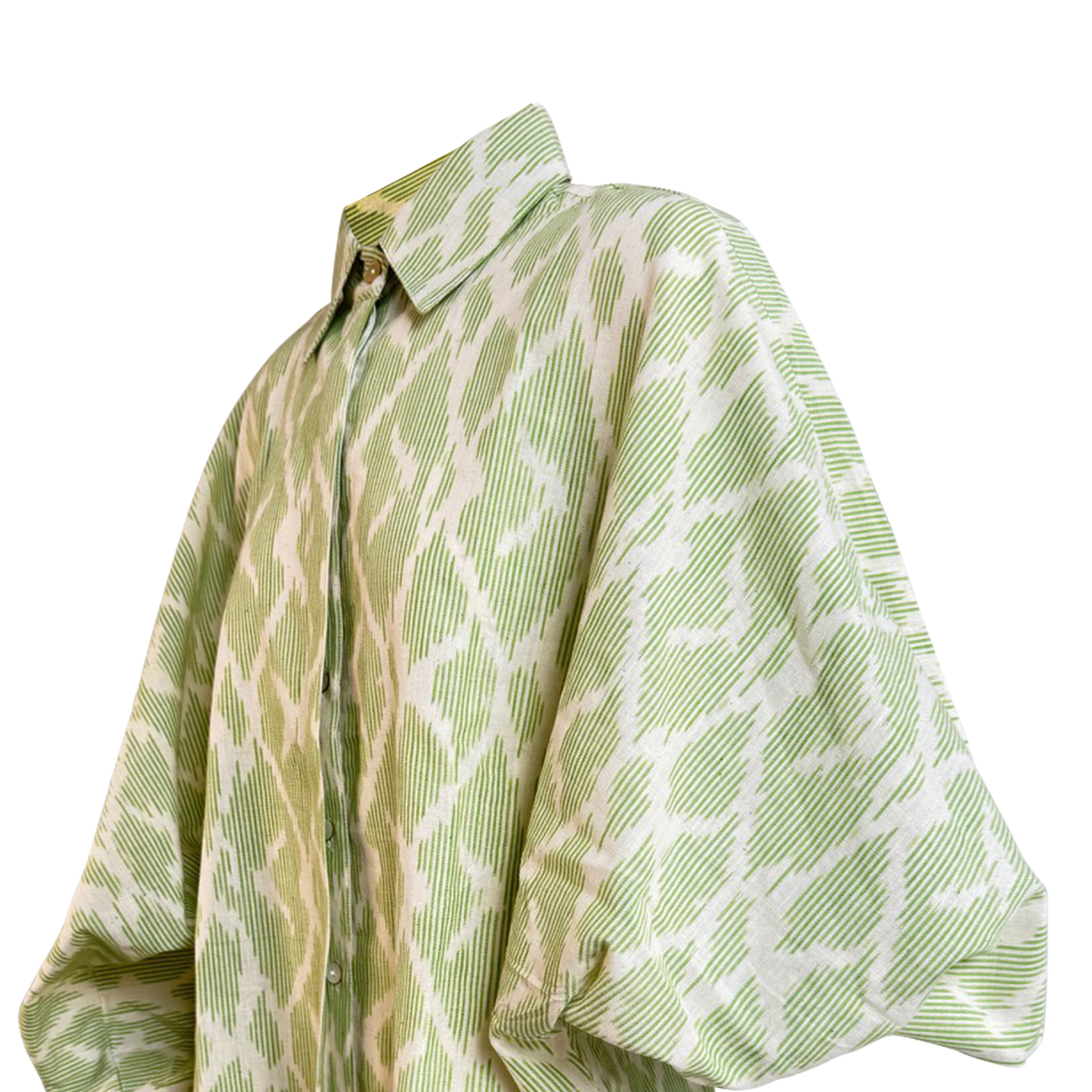 Green & Cream Ikat Woven Butterfly OS Shirt