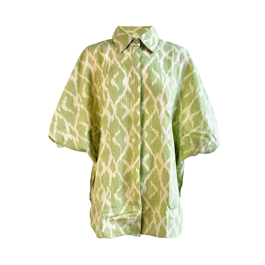 Green & Cream Ikat Woven Butterfly OS Shirt