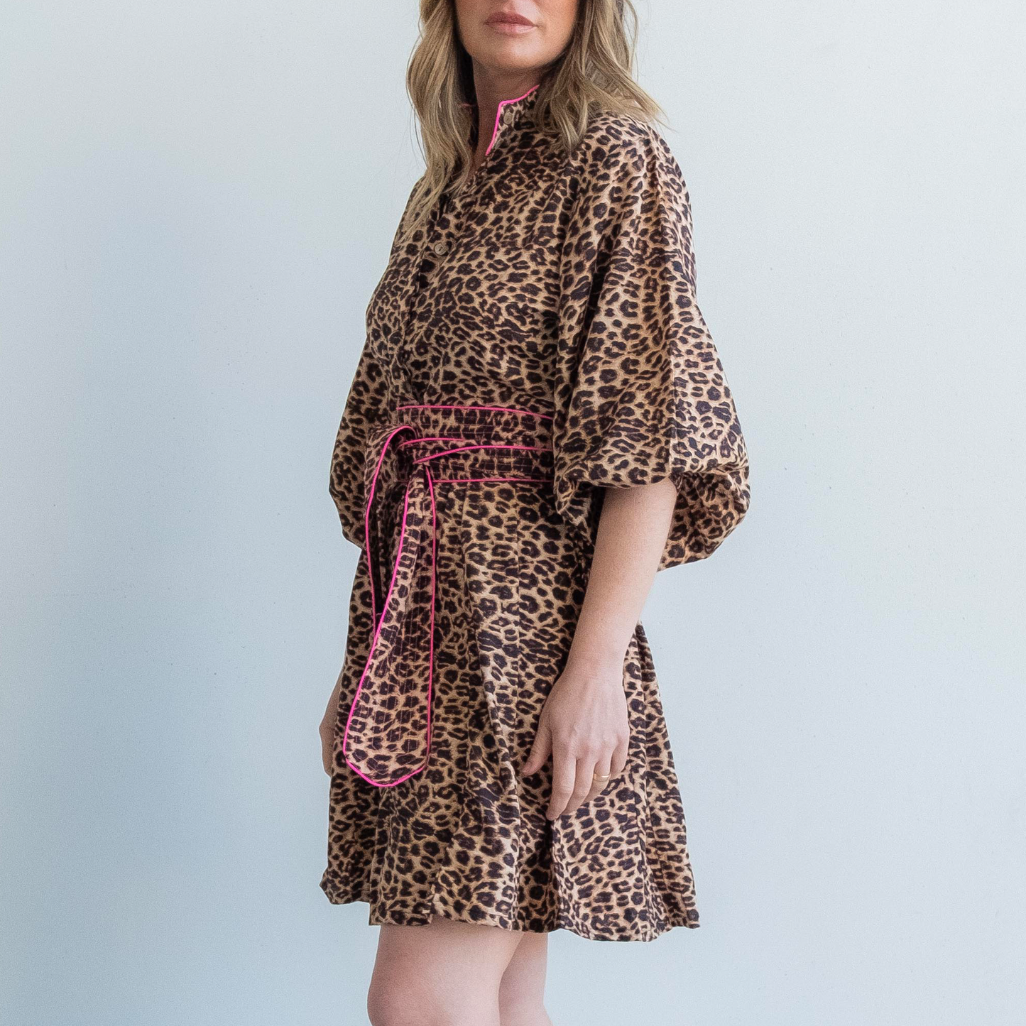 Leopard Short Balloon Sleeve Panel Dress