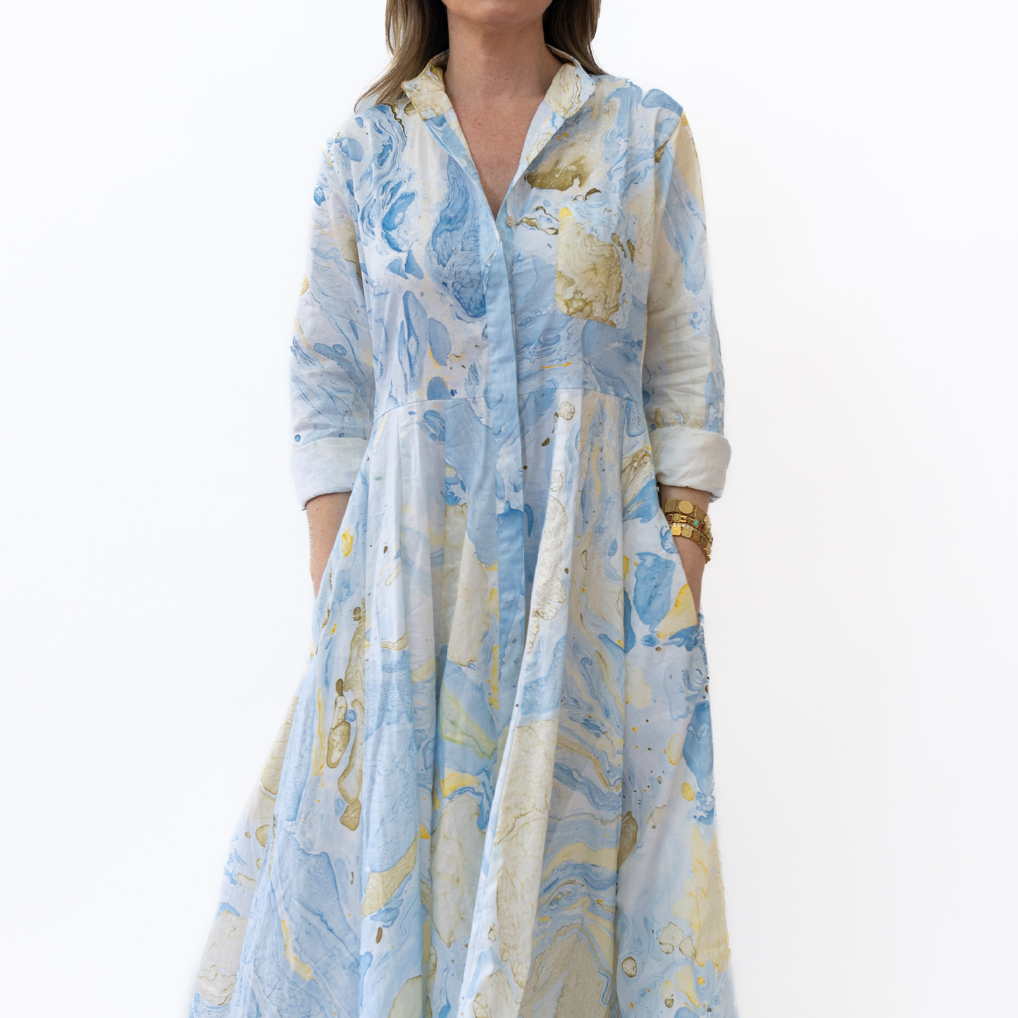 Marbled Panel Dress in Blue