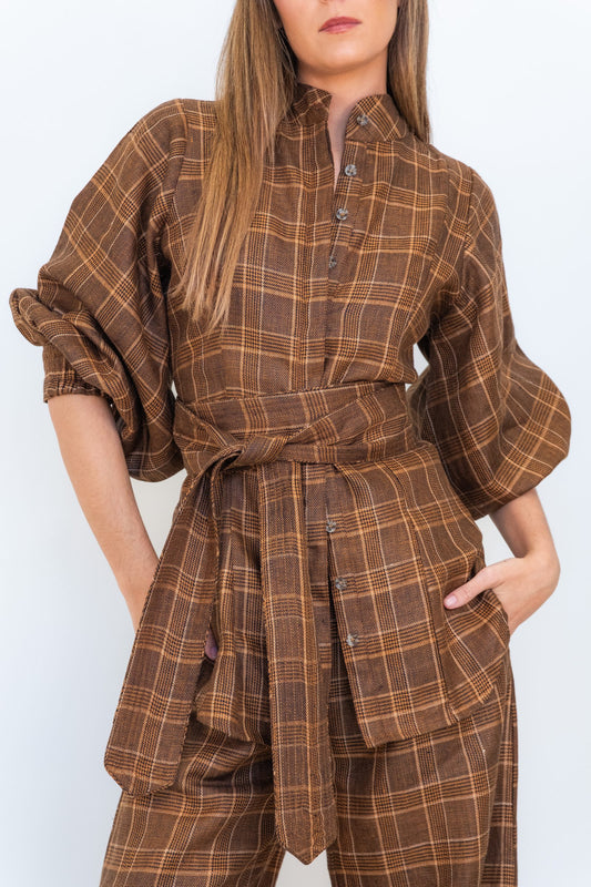 Chateau Linen Ballon Sleeve Top with belt