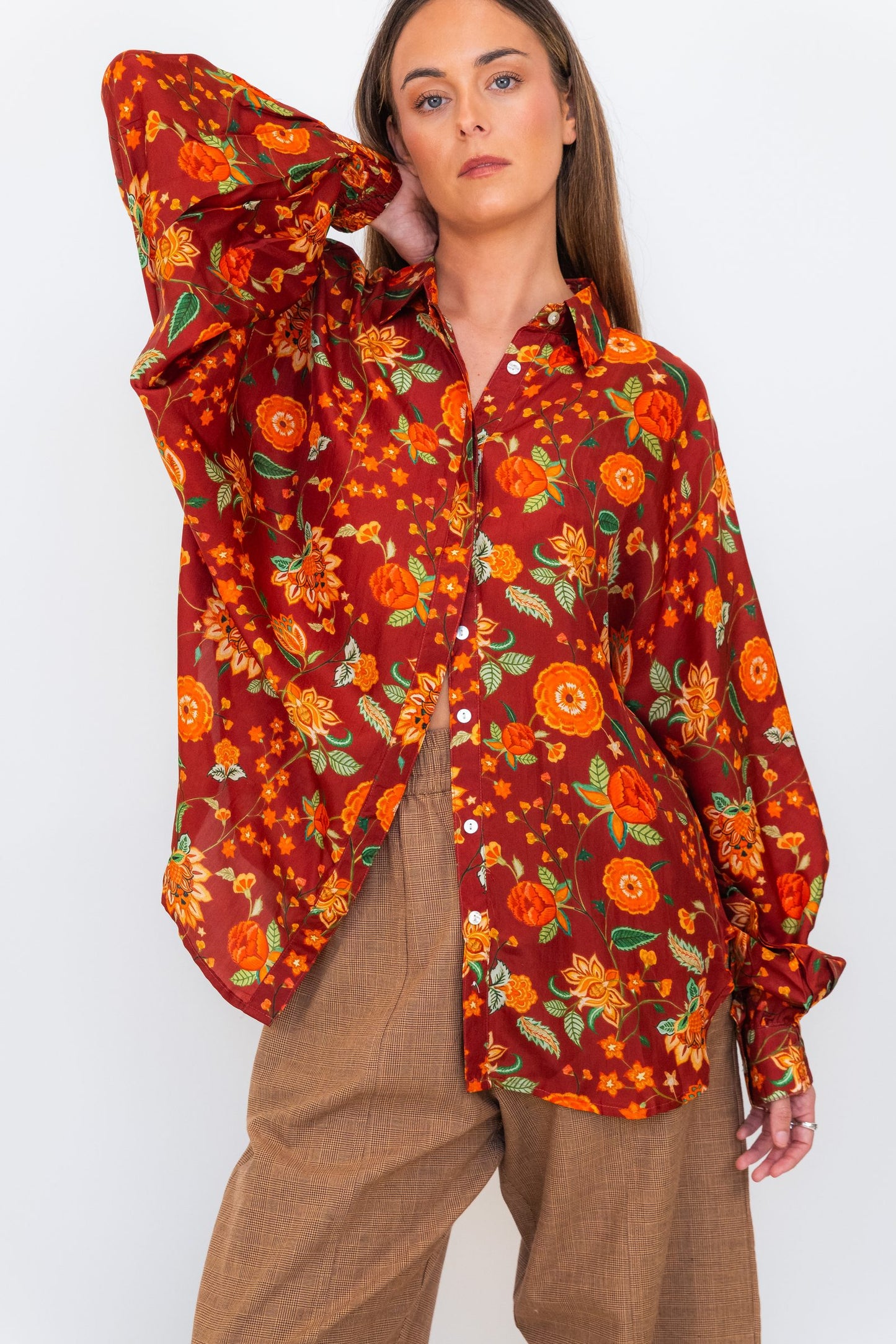 Butterfly Sleeve Shirt - Floral 01