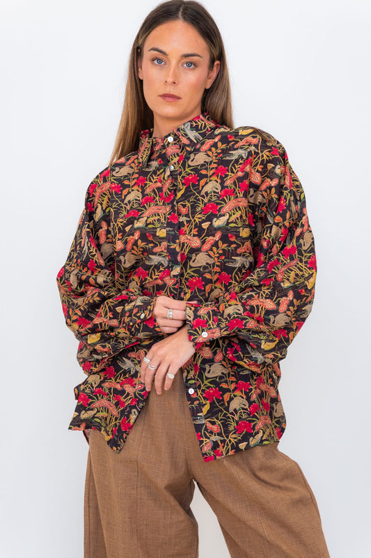Butterfly Sleeve Shirt - Black garden