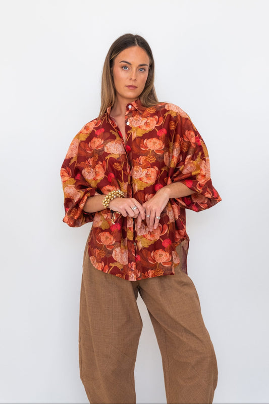 Butterfly Sleeve Shirt - Floral 02