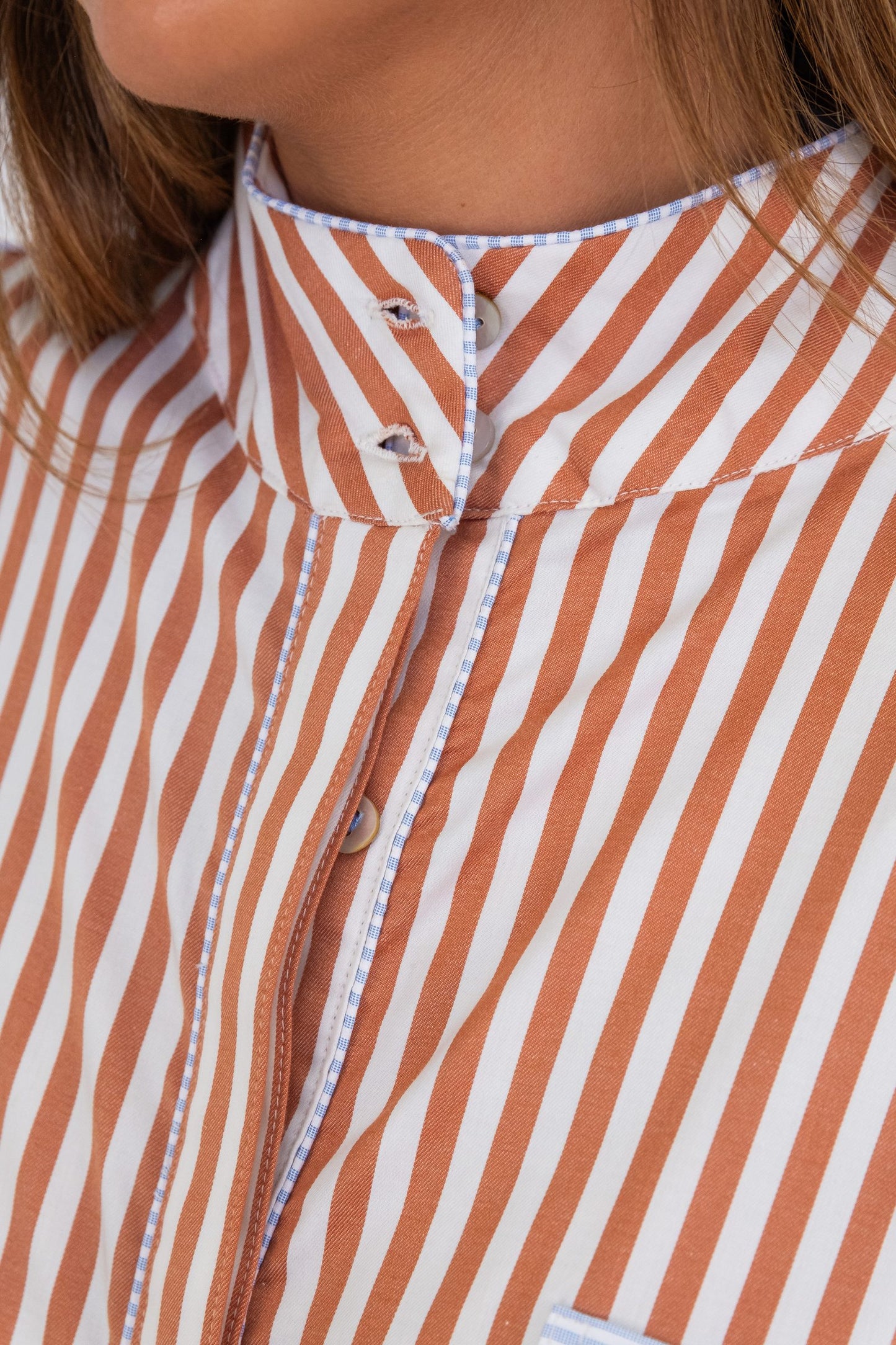 Butterfly Sleeve Shirt - Brown Stripe