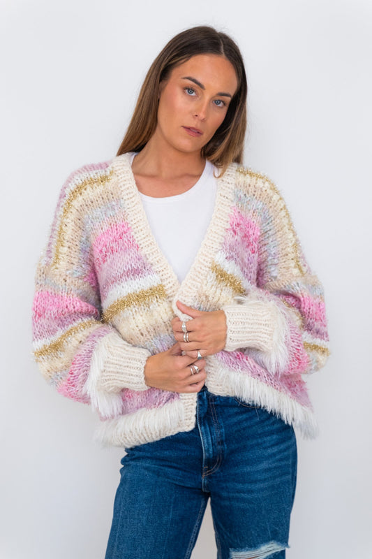 Nadia Dafri Cardi W07 Frou Frou pink and gold