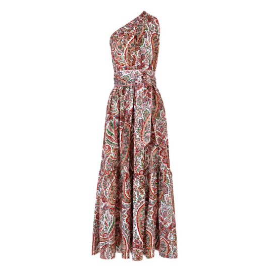 Ruby Red Paisley One Shoulder Dress