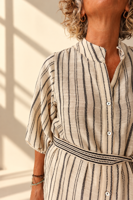 Tokyo Woven Ballon Sleeve Top - belted