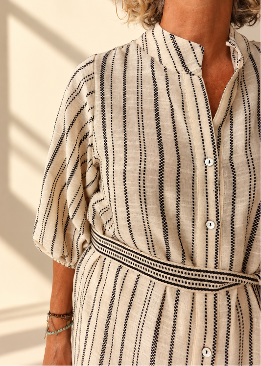 Tokyo Woven Ballon Sleeve Top - belted