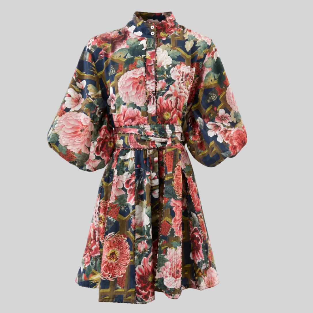 Ophelia Navy Florals Short Balloon Sleeve Dress — IT'S A FAD. Dress from Noosa, Australia