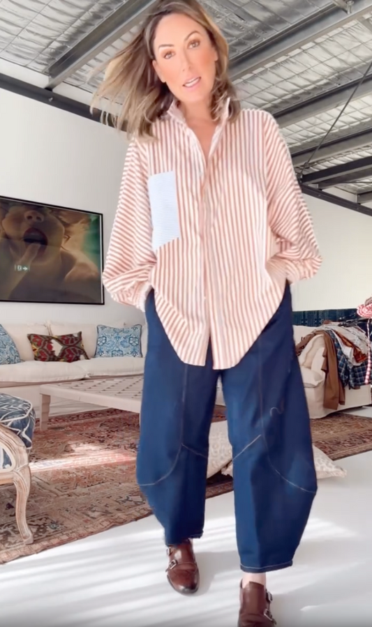 Butterfly Sleeve Shirt - Brown Stripe