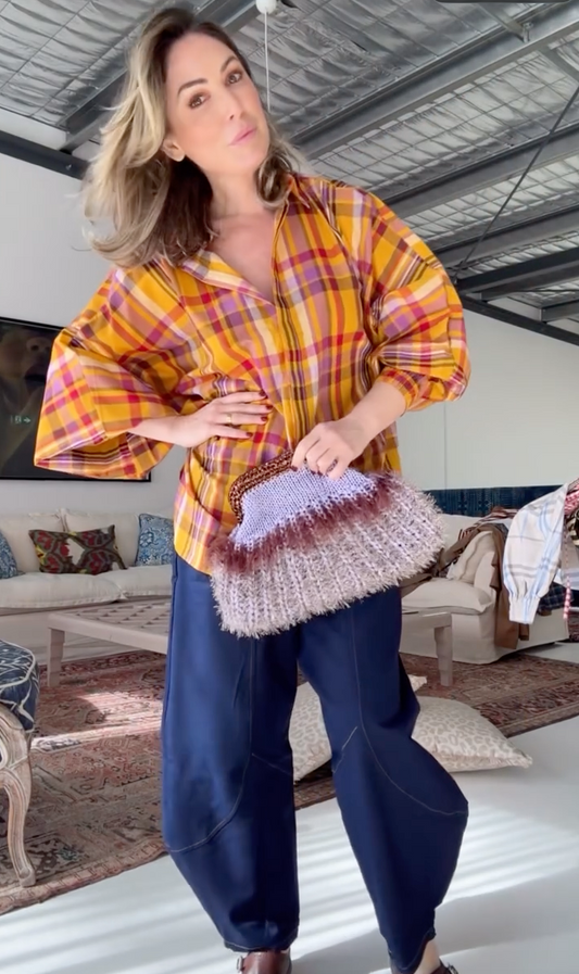 Butterfly Sleeve Shirt - Saffron Check