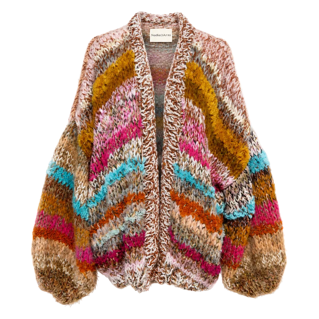 Multicolored knit cardigan on a white background