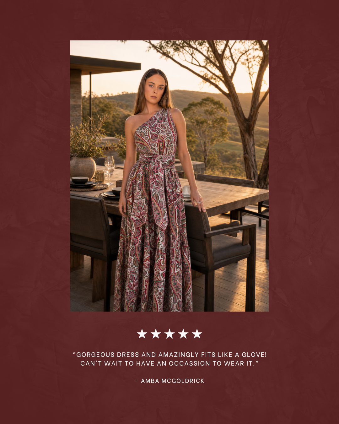 Ruby Red Paisley One-Shoulder Maxi Dress