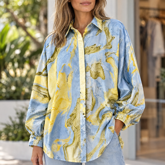 Marbled Butterfly Shirt Baby Blue & Yellow