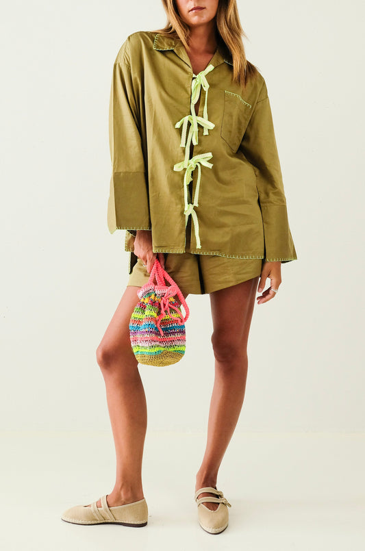 Olive Zagreb Neon Blanket Stitch Shorts