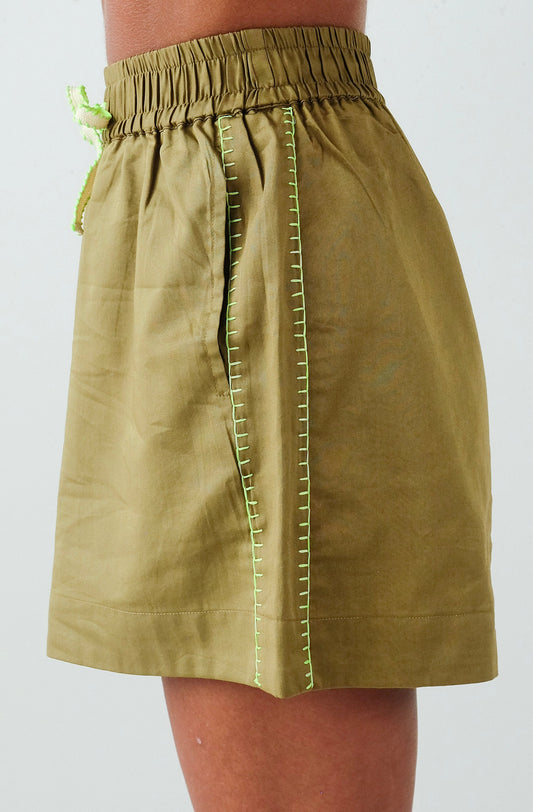 Olive Zagreb Neon Blanket Stitch Shorts