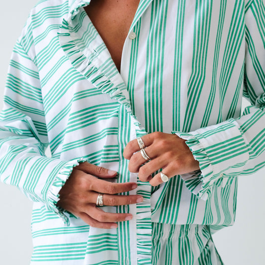 Verde Riviera Ruffle Boyfriend Shirt