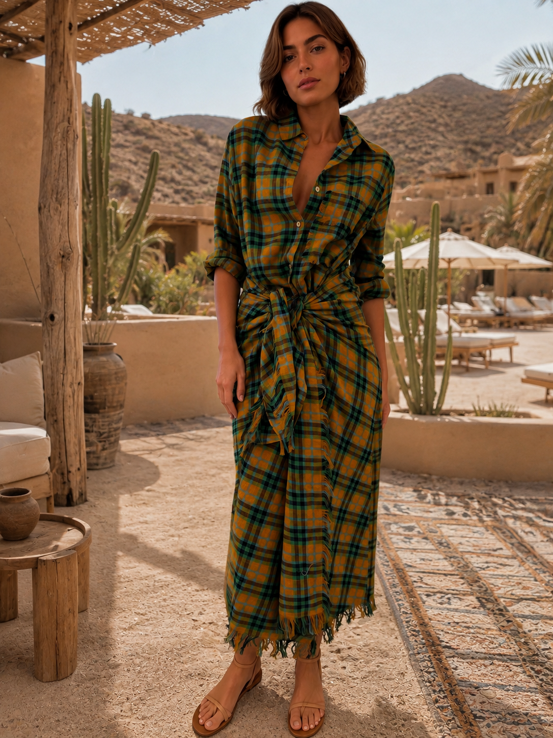 Paros Sarong Check Sarong Tie Dress