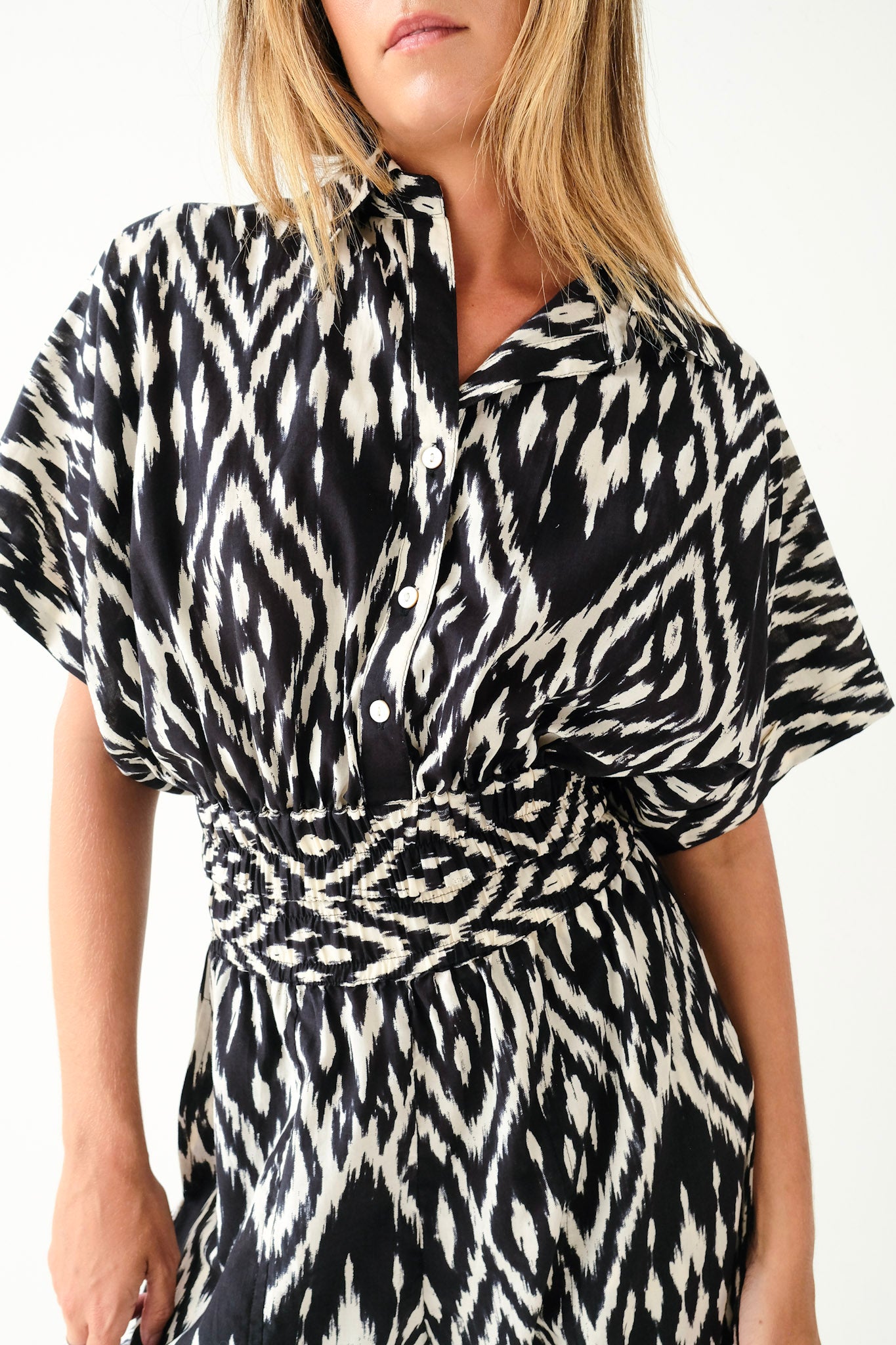Black & Cream Ikat Dolman Top - ships April 24th