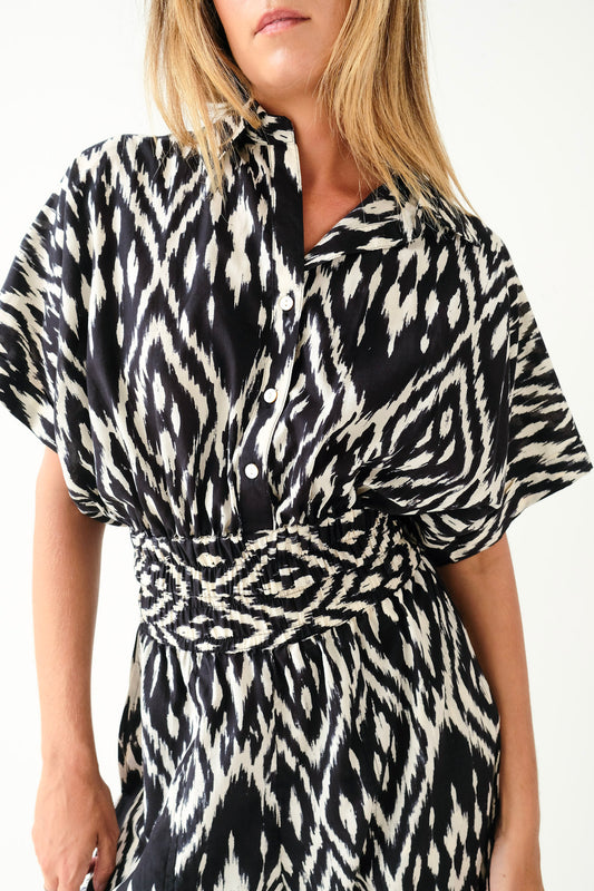 Black & Cream Ikat Dolman Top - ships April 24th