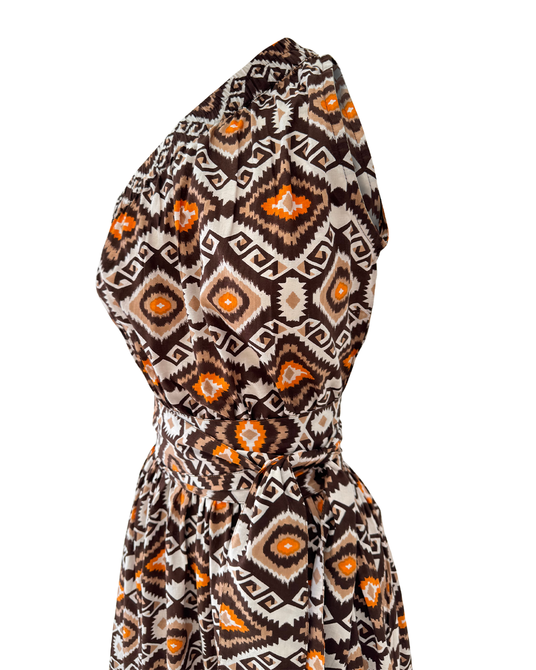 Aztec One Shoulder Belted Tiered Dress