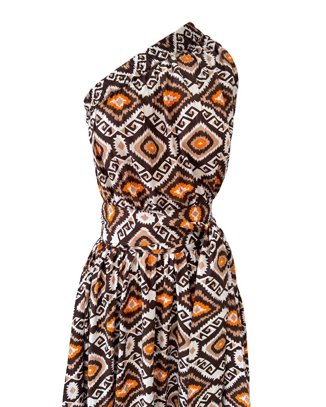 Aztec One Shoulder Belted Tiered Dress