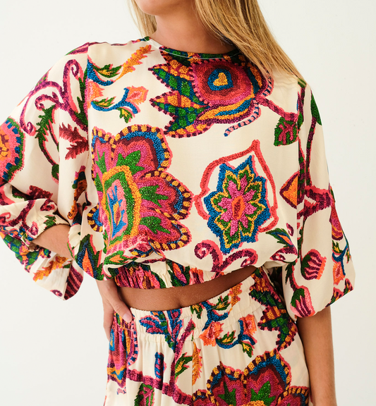 Banana Rama Cream Balloon Sleeve Top